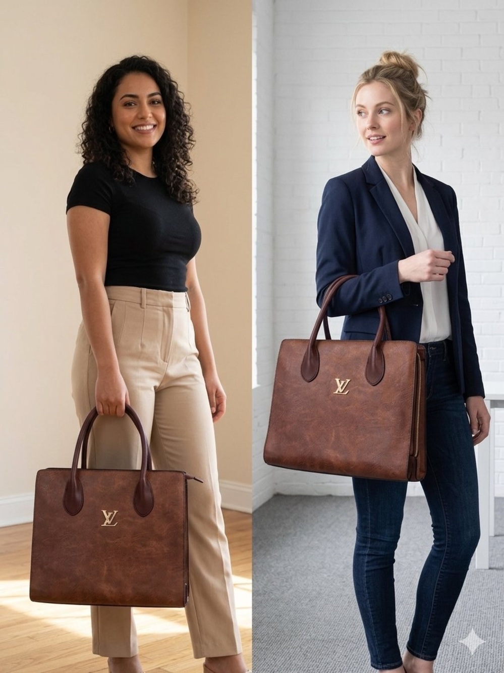 Louis Vuitton Brown and Dark Brown Leather Satchel with Gold Logo